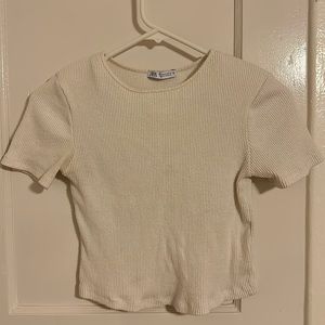 Zara white womens cropped top with padded shoulders